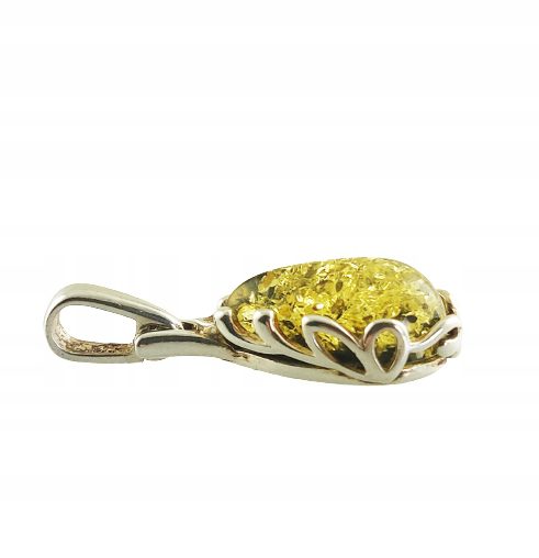 Wisiorek srebrny z zielonym bursztynem - koronkowy