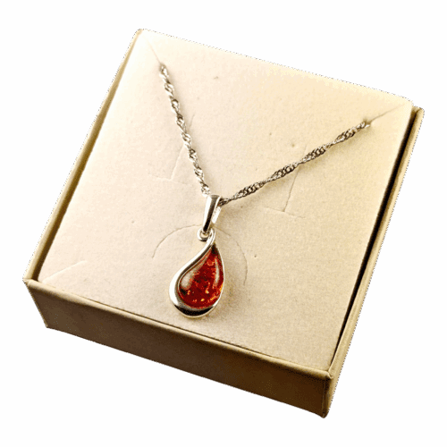 Wisiorek srebrny z certyfikowanym bursztynem - piękny elegancki - koniakowy bursztyn