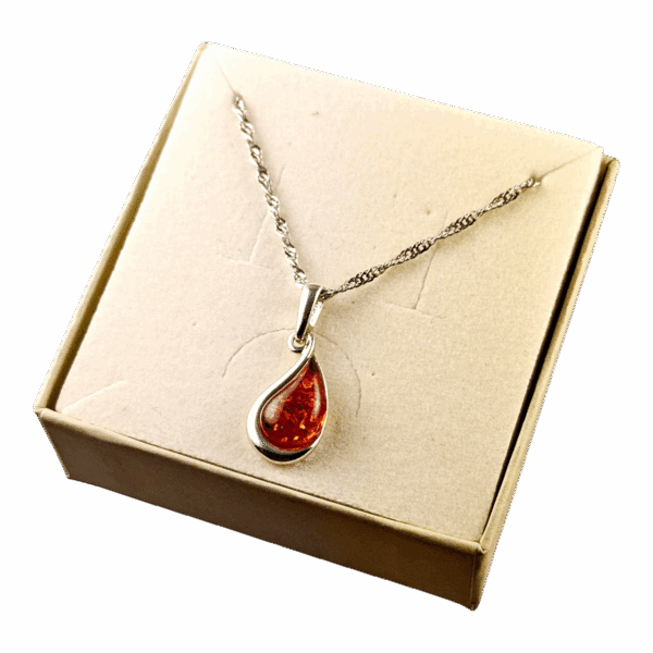 Wisiorek srebrny z certyfikowanym bursztynem - piękny elegancki - koniakowy bursztyn