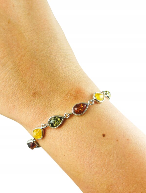 Bransoletka srebrna z wielokolorowym bursztynem