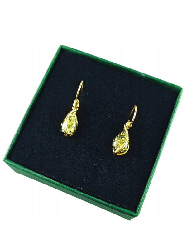 ZŁOTE KOLCZYKI Z BURSZTYNEM WISZĄCE BIGIEL DELIKATNE SREBRO POZŁACANE 925