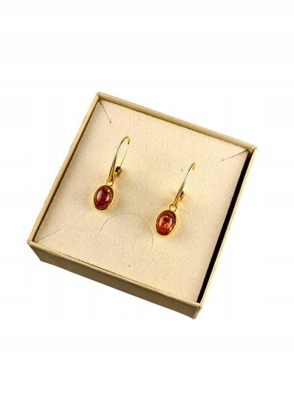 KOLCZYKI ZŁOTE z CERTYFIKOWANYM Bursztynem WISZĄCE PIĘKNE SREBRO POZŁACANE