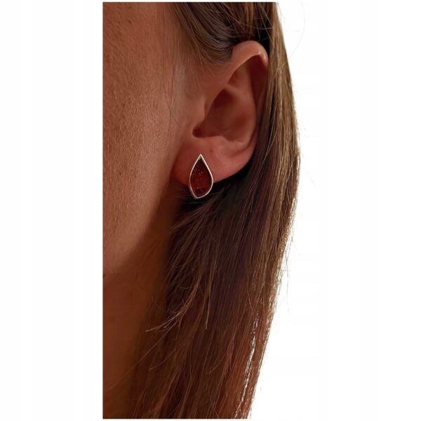 Kolczyki srebrne z bursztynem - klasyczne - srebro 925 - sztyft