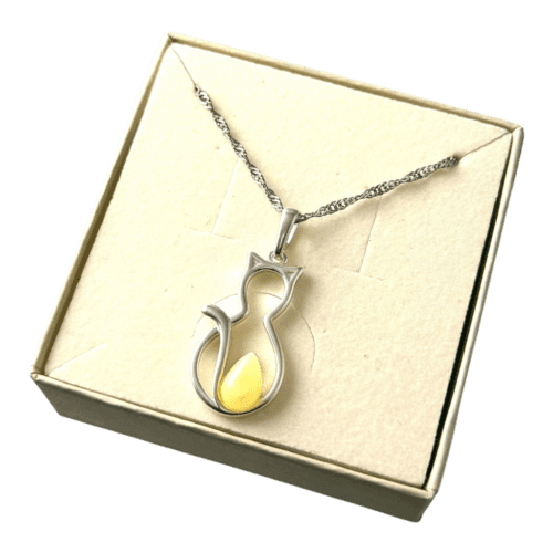 WISIOREK SREBRNY KOT KOTEK z CERTYFIKOWANYM Bursztynem DUŻY Srebro 925