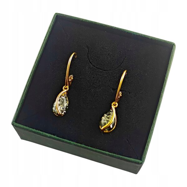 Kolczyki złote z bursztynem - zapięcie angielskie - srebro pozłacane 925