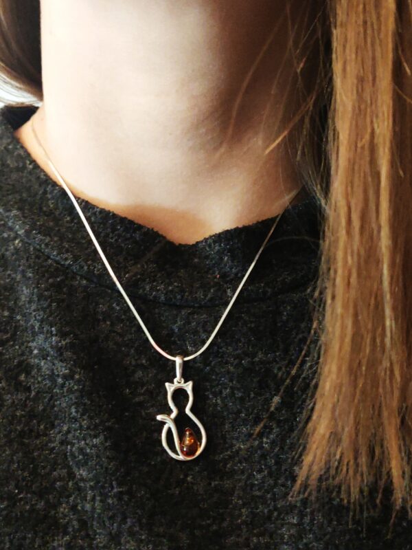 WISIOREK SREBRNY KOT KOTEK z Bursztynem WYJĄTKOWY DUŻY Srebro 925 PREZENT