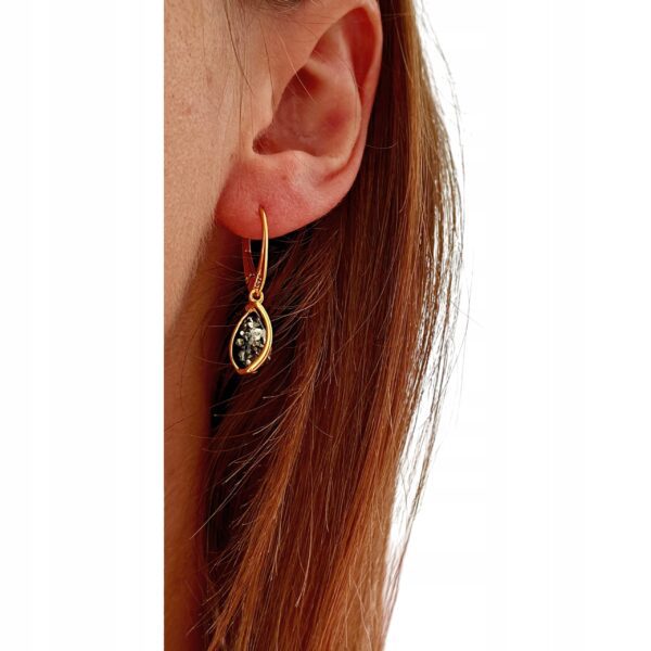 Kolczyki złote z bursztynem - zapięcie angielskie - srebro pozłacane 925