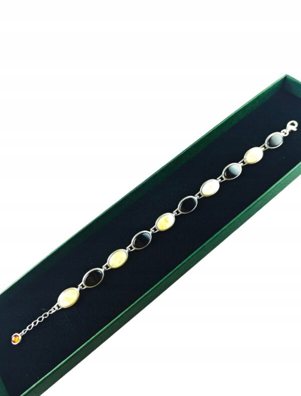 Bransoletka srebrna z bursztynem - klasyczna