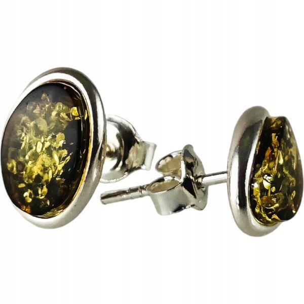 KOLCZYKI SREBRNE z Bursztynem KLASYCZNE DELIKATNE Sztyft SREBRO 925 PREZENT