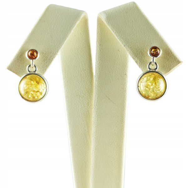 KOLCZYKI SREBRNE z Bursztynem DELIKATNE Wiszące Sztyft SREBRO 925 PREZENT