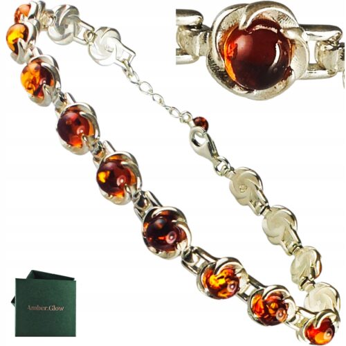 Bransoletka srebrna z koniakowym bursztynem