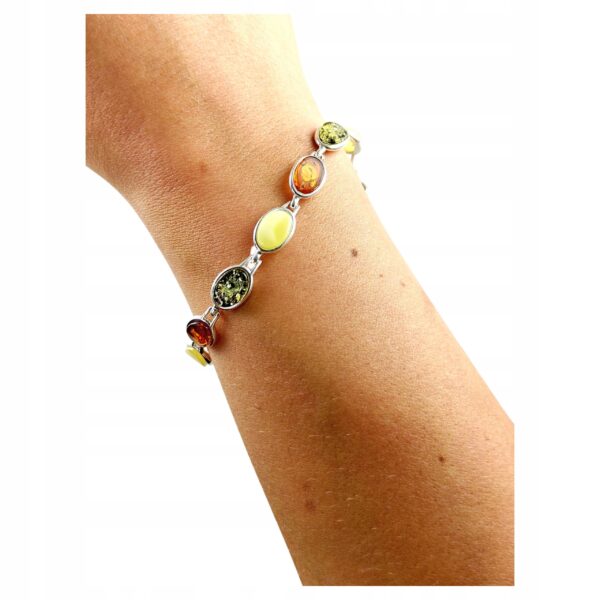 Bransoletka srebrna z bursztynem - kolorowa - owalna klasyczna