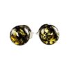 Kolczyki srebrne bursztynowe okrągłe - zielony bursztyn