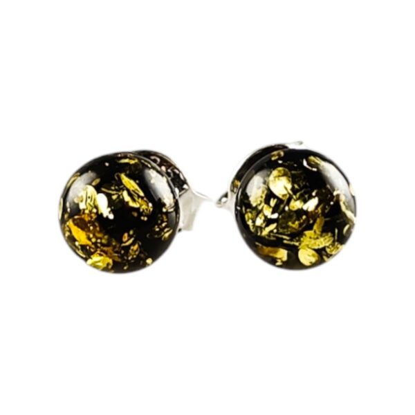 Kolczyki srebrne bursztynowe okrągłe - zielony bursztyn