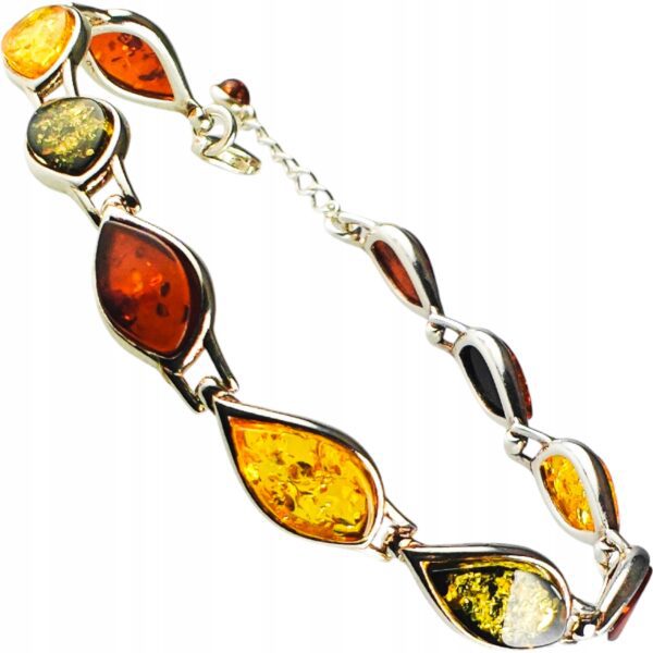 Bransoletka srebrna z bursztynem - kolorowa - piękna klasyczna