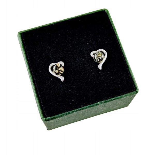 Kolczyki srebrne serduszka z bursztynem