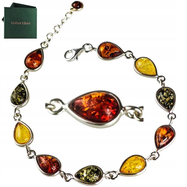 Bransoletka srebrna z wielokolorowym bursztynem