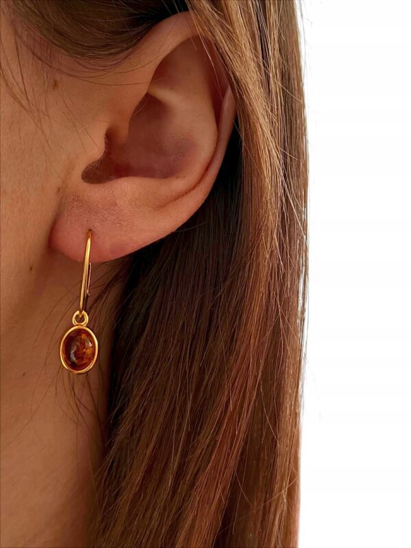 KOLCZYKI ZŁOTE z CERTYFIKOWANYM Bursztynem WISZĄCE PIĘKNE SREBRO POZŁACANE