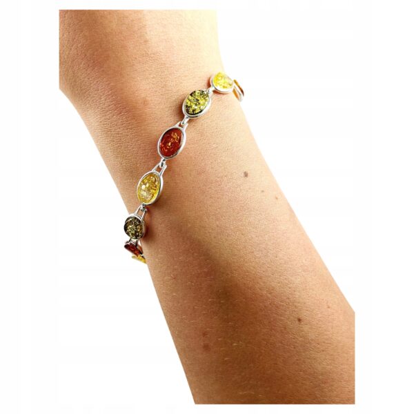 Bransoletka srebrna z bursztynem - kolorowa - owalna klasyczna