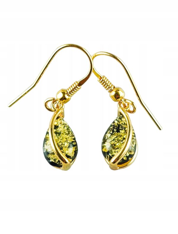 ZŁOTE KOLCZYKI Z BURSZTYNEM WISZĄCE BIGIEL DELIKATNE SREBRO POZŁACANE 925