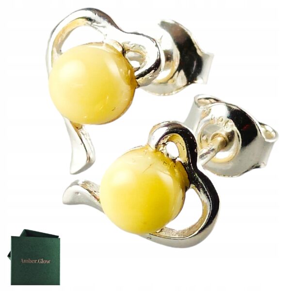 Kolczyki srebrne serduszka z bursztynem