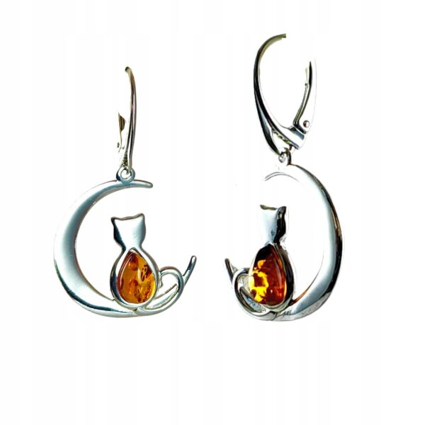 Kolczyki srebrne z bursztynem koty - zapięcie angielskie - srebro 925