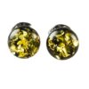 Kolczyki srebrne bursztynowe okrągłe - zielony bursztyn