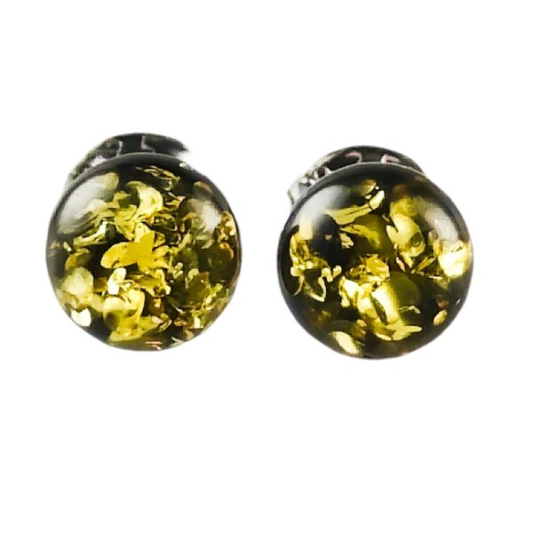Kolczyki srebrne bursztynowe okrągłe - zielony bursztyn