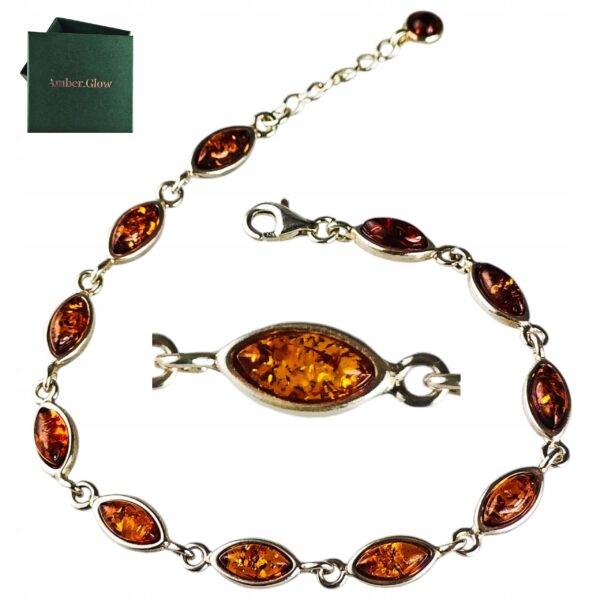 Bransoletka srebrna z bursztynem - delikatna