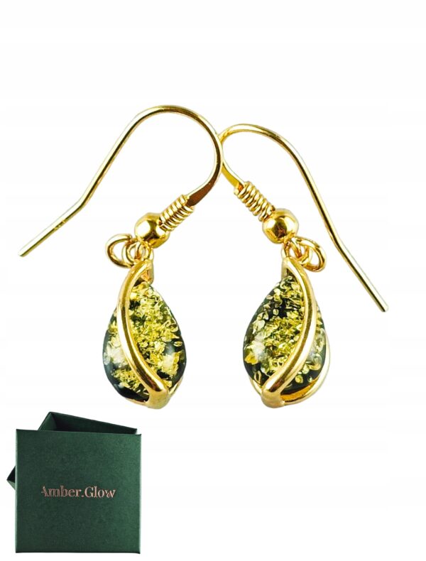 ZŁOTE KOLCZYKI Z BURSZTYNEM WISZĄCE BIGIEL DELIKATNE SREBRO POZŁACANE 925