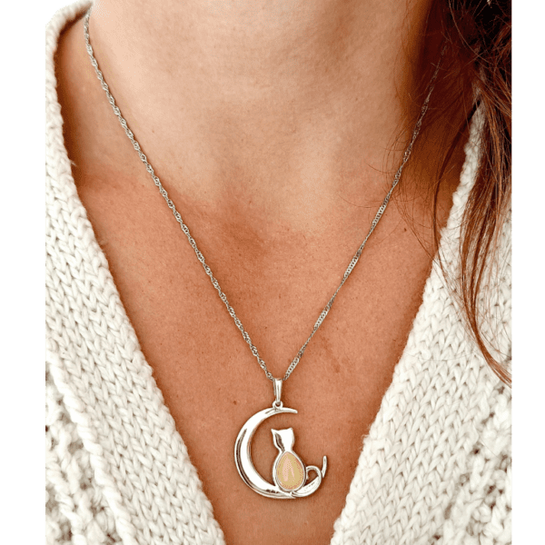 WISIOREK SREBRNY z CERTYFIKOWANYM Bursztynem KOT NA KSIĘŻYCU Piękny Śliczny