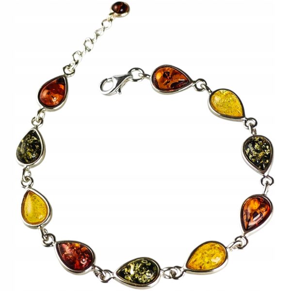 Bransoletka srebrna z wielokolorowym bursztynem