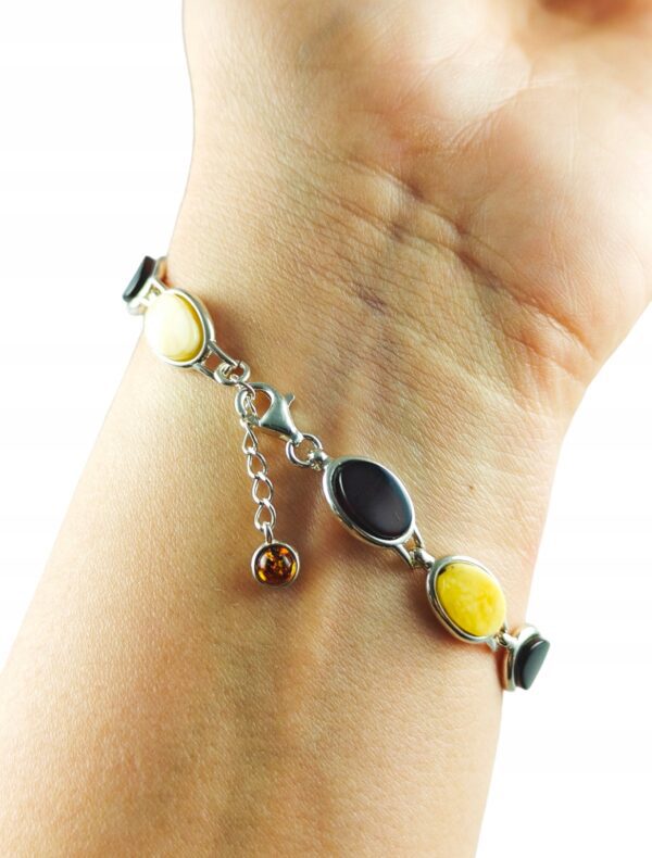 Bransoletka srebrna z bursztynem - klasyczna