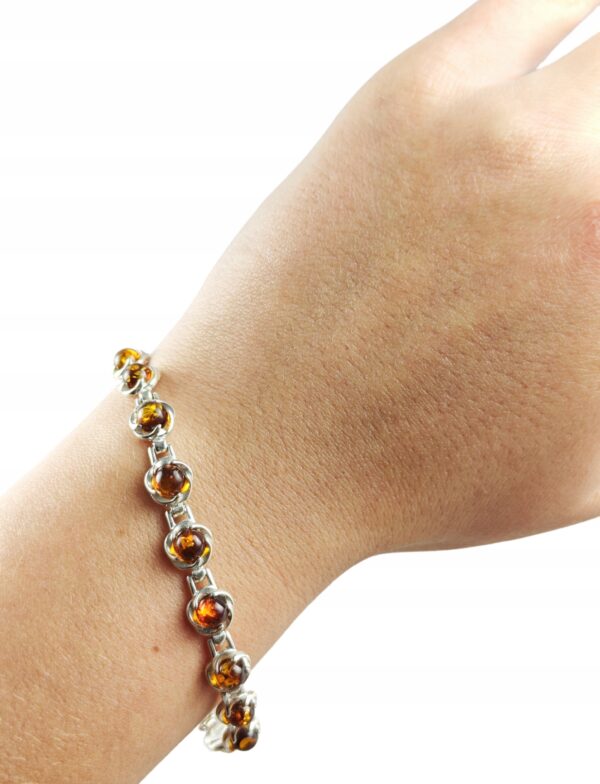 Bransoletka srebrna z koniakowym bursztynem