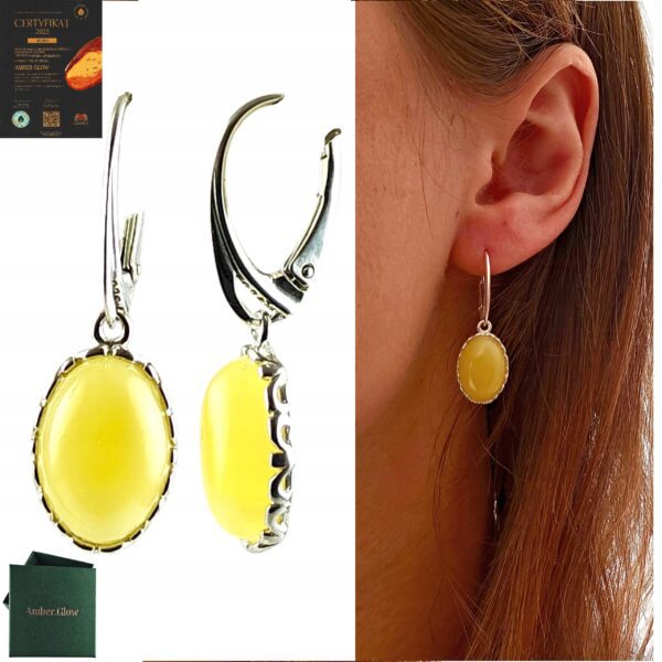 Kolczyki srebrne z mlecznym bursztynem - wyjątkowe piękne - srebro 925 - zapięcie angielskie