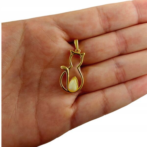 WISIOREK ZŁOTY KOT z CERTYFIKOWANYM BURSZTYNEM SREBRO POZŁACANE 925 KOTEK