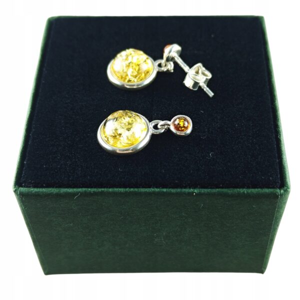 KOLCZYKI SREBRNE z Bursztynem DELIKATNE Wiszące Sztyft SREBRO 925 PREZENT