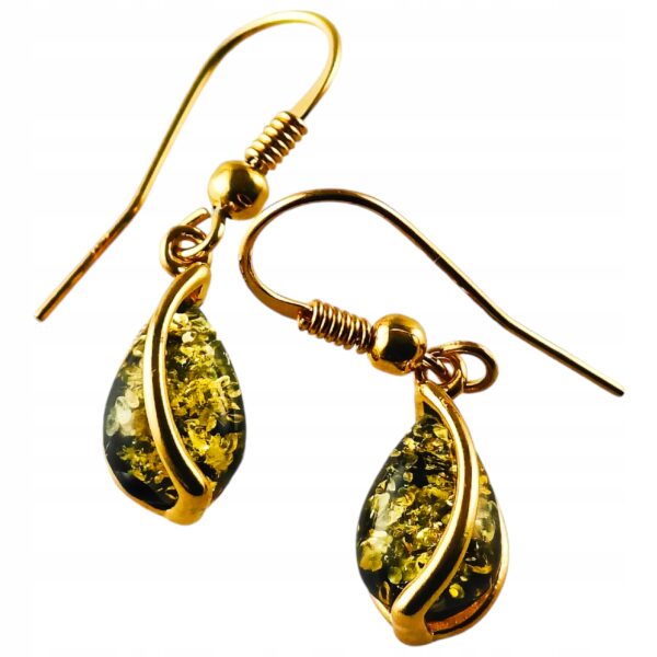 ZŁOTE KOLCZYKI Z BURSZTYNEM WISZĄCE BIGIEL DELIKATNE SREBRO POZŁACANE 925