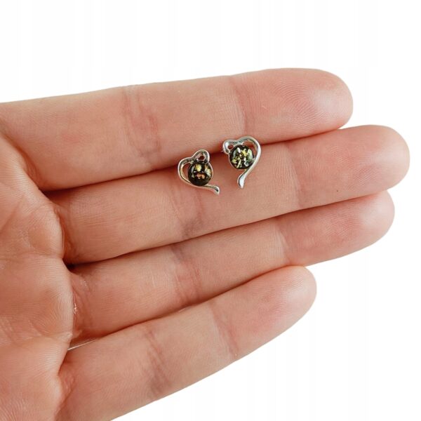 Kolczyki srebrne serduszka z bursztynem