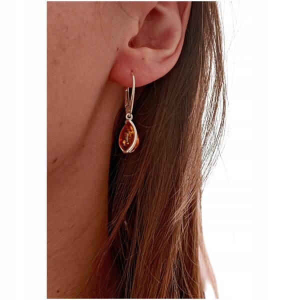 KOLCZYKI SREBRNE z Bursztynem DELIKATNE Bigiel Angielski Srebro NA PREZENT