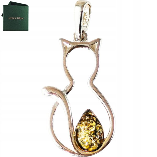 WISIOREK SREBRNY KOT KOTEK z Bursztynem WYJĄTKOWY DUŻY Srebro 925 PREZENT