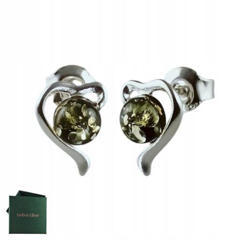 Kolczyki srebrne serduszka z bursztynem