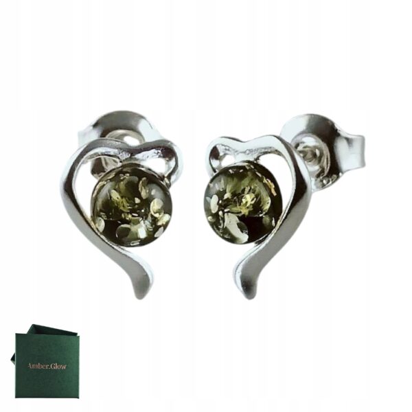Kolczyki srebrne serduszka z bursztynem