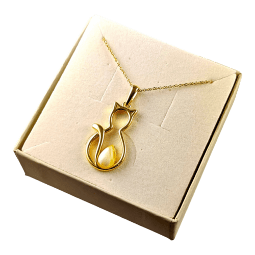 WISIOREK ZŁOTY KOT z CERTYFIKOWANYM BURSZTYNEM SREBRO POZŁACANE 925 KOTEK