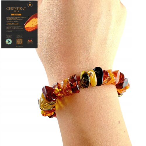 Bransoletka z certyfikowanym bursztynem - bursztyn szlifowany - Bransoletka na gumce