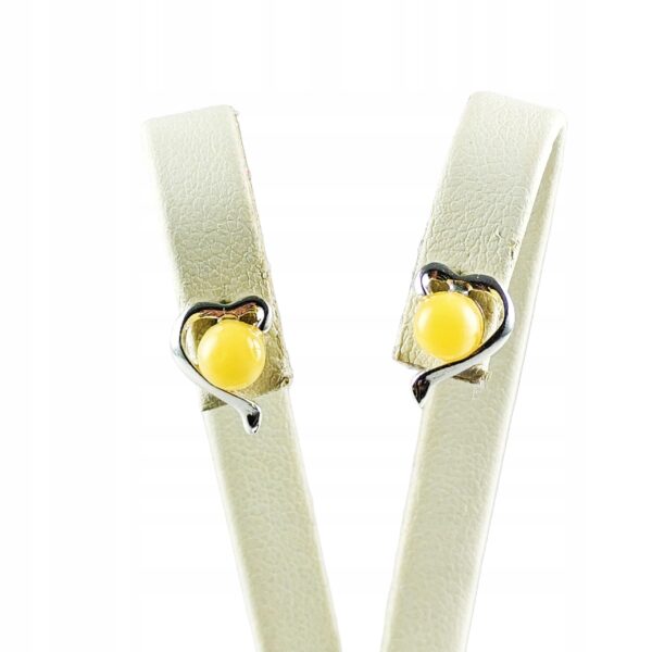 Kolczyki srebrne serduszka z bursztynem