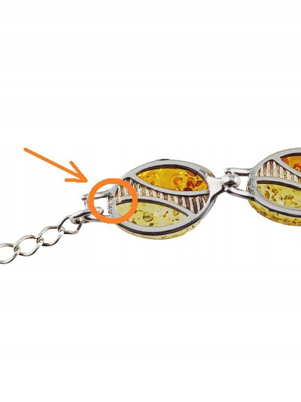 Bransoletka srebrna z bursztynem - dwukolorowa