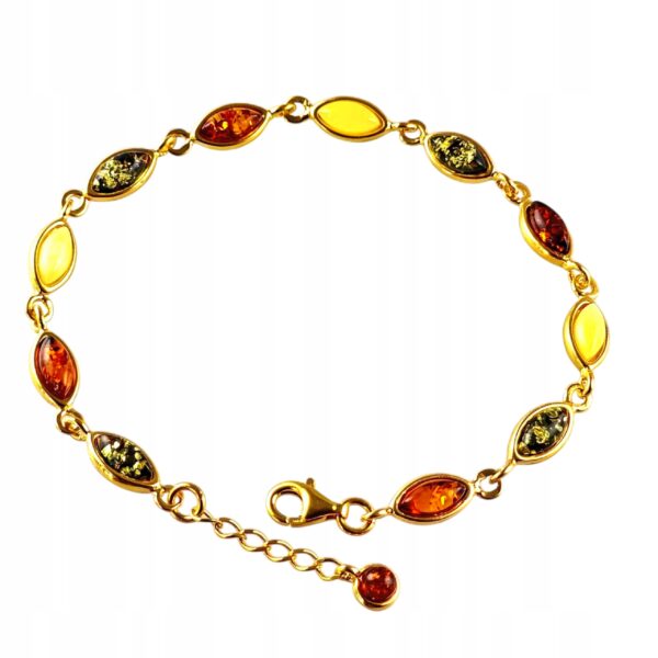 Bransoletka złota z wielokolorowym bursztynem - srebro pozłacane 925 - delikatna