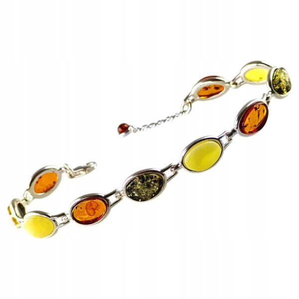 Bransoletka srebrna z bursztynem - kolorowa - owalna klasyczna