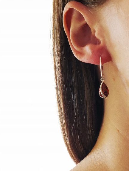 KOLCZYKI SREBRNE z Bursztynem DELIKATNE Bigiel Angielski Srebro NA PREZENT